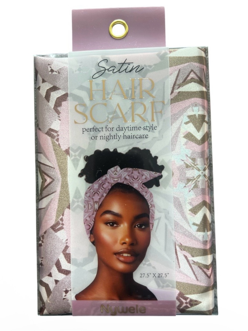 Satin Hair Scarf - Pink & Gold Pattern